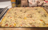 Assado de batata doce e salcicha