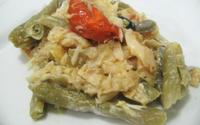 Bacalhau cremoso com vagem e tomates cereja
