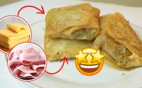 Crepe frito recheado com presunto e queijo que todo mundo gosta: detalhe importante ao servir para que fiquem crocantes