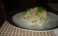 Risoto de camarão com ervilhas frescas