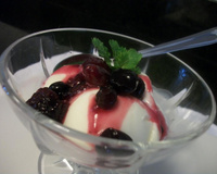 Frozen iogurte com calda de frutas vermelhas