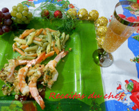 Penne ao pesto com camarão recheado