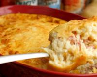 Suflê de batata com presunto e queijo