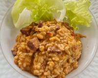 Risoto de calabresa com tomates pelados