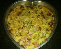 Torta de arroz cozido com carne (ou frango, porco, etc.)