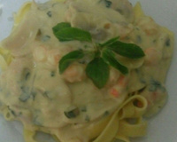 Talharim ao Molho Branco com Camarão e Champignon