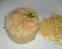 Risoto de alho poró com camarão