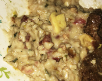 Risoto de alho-poró com calabresa e bacon