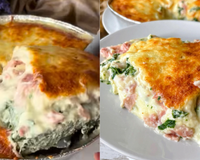 Gratinado de espinafre com ricota: faço na assadeira de alumínio descartável mesmo, fica pronta rapidinho