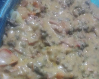 Macarrão cremoso com carne moída