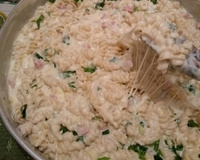 Macarrão ao molho branco com presunto e queijo