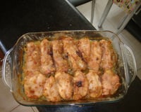 Frango assado ao creme de cebola e azeite