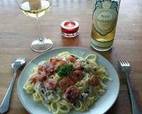 Fettuccine com Camarões Flambados