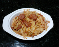 Macarrão rápido com calabresa e bacon