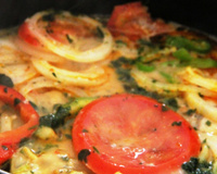 Moqueca de ovo com mamão verde e camarão