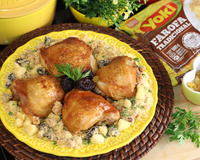 Sobrecoxas assadas com farofa de frutas