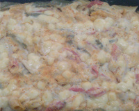 Penne colorido ao molho de camarão 5 queijos