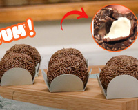 Ideia genial para um doce diferente: brigadeiro recheado com sorvete de lambuzar (e lamber) os dedos!