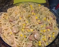 Macarrão com linguiça de frango e calabresa