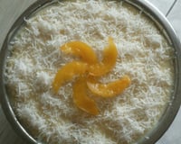 Pavê de pêssego com bolacha de champanhe