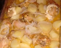 Frango assado com batatas e maionese