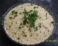 Arroz com camarão ao creme de queijo