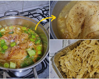 O frango desfiado da minha mãe é o melhor do mundo: simples de fazer, saboroso e o caldo que sobra vira uma canja deliciosa