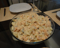 Penne ao molho de gorgonzola com camarão