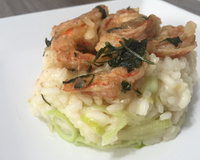 Risoto de alho-poró com camarão à provençal