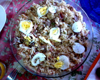 Arroz carreteiro com sobras de churrasco da Bianca