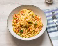 Espaguete com polvo e camarão