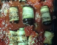 Rolinhos de berinjela com carne moída