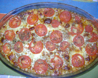 Lasanha de guisado com caldo de legumes