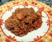Risoto de camarão e curry
