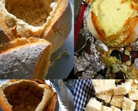 Fondue de queijo no pão italiano