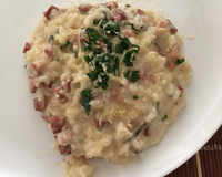 Risoto de bacon e calabresa