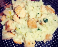 Risoto de salmão com alho-poró