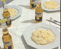 Arroz com camarão ao creme de queijo