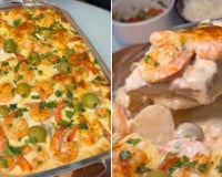 Pirarucu com camarão em uma travessa é a combinação perfeita para a Páscoa: já anota a receita para fazer!