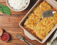 Arroz de forno com maionese e peito de peru