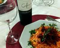 Risoto de abóbora com carne seca crocante