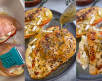 Sempre que quero comer um prato diferente faço esse frango recheado com maçã e queijo brie: receita fácil e digna de restaurante