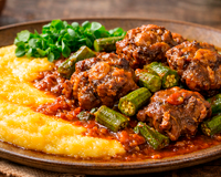 Rabada com quiabo e polenta: o prato completo para o almoço que é um desaforo de tão gostoso