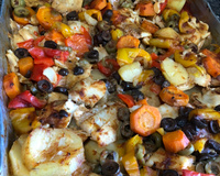 Peixe com legumes ao forno