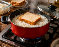 Ninguém acreditou quando fiz, mas funciona: coloque uma fatia de pão no arroz antes de esquentar e me agradeça depois