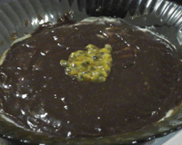 Mousse de maracujá com cobertura cremosa de chocolate