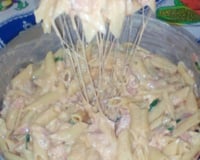 Macarrão com creme de leite e presunto