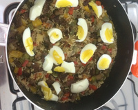 Arroz carreteiro com sobras de churrasco da Bianca