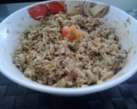 Risoto de arroz integral e frango desfiado