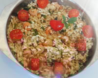 Risoto de alho poró com camarão